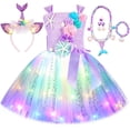 thumbnail image 4 of Vestido de princesa sirena para niñas, vestido de tutú con luz LED y temática del océano para fiesta de cumpleaños, disfraz de Halloween para niños, 4 of 5