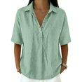 thumbnail image 5 of Womens Tops Summer Tops For Women Casual V Neck Pullover Mid Sleeve Button Down Blouses Womens T Shirts, 5 of 7