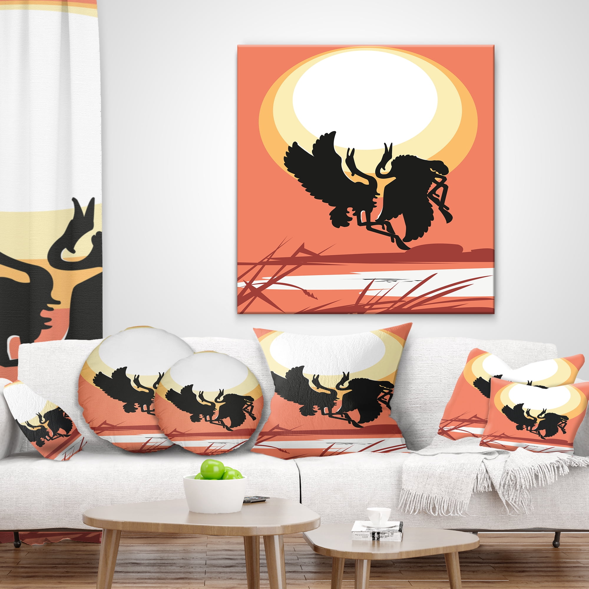 Designart Birds at Sunset Vector Drawing - Abstract Throw Pillow - 12x20