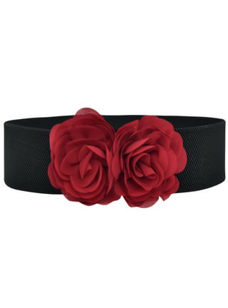 Wholesale Elastic Nylon Wide Belt for Dress Rose Flower Buckle Women Belts  Black Red Ladies Dresses Waist Belt From m.
