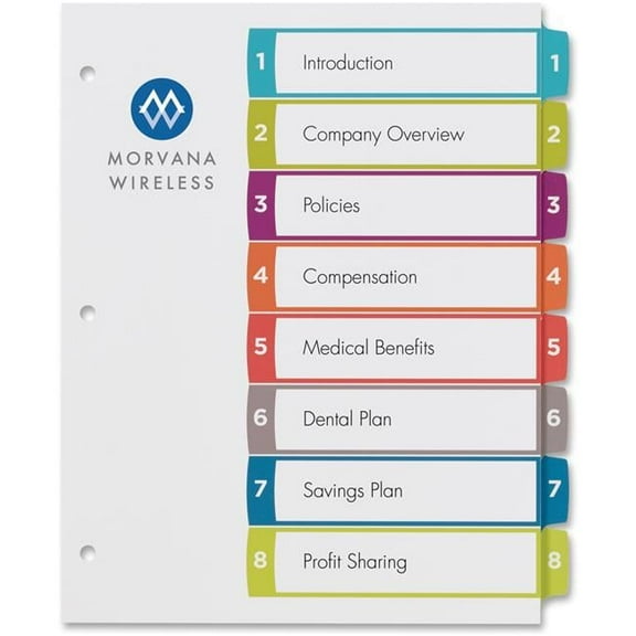Avery Ready Index Table of Contents Dividers 1 to 8 - Multicolor
