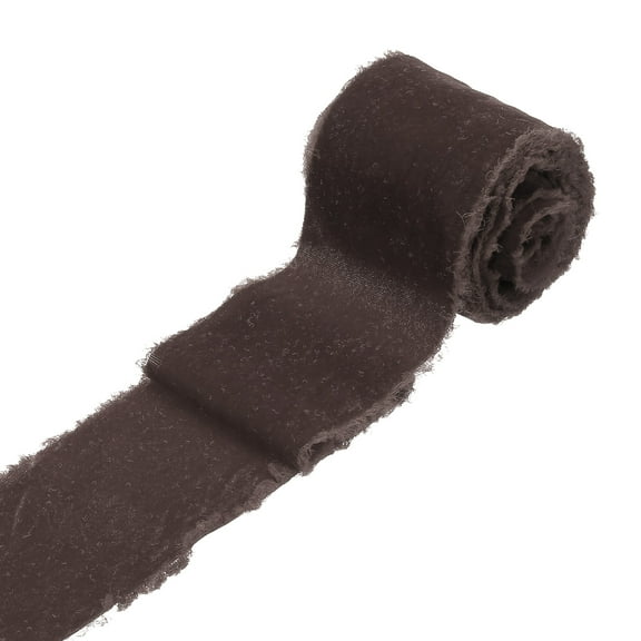 Uxcell 1 Roll Velvet Ribbon, 3 Inch x 3 Yard Handmade Silk Fringe Frayed Ribbon for Wedding Decoration, Dark Brown