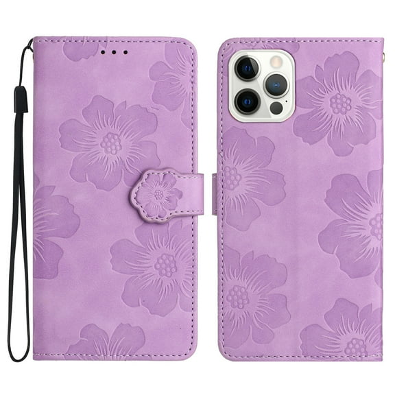 Jiahe Cover for iPhone 14 Plus, Wallet Phone Case,Premium Flip Leather with Hand Strap Shockproof Flower Pattern Case with Magnetic Clasp Card Holder Kickstand Case Cover, purple