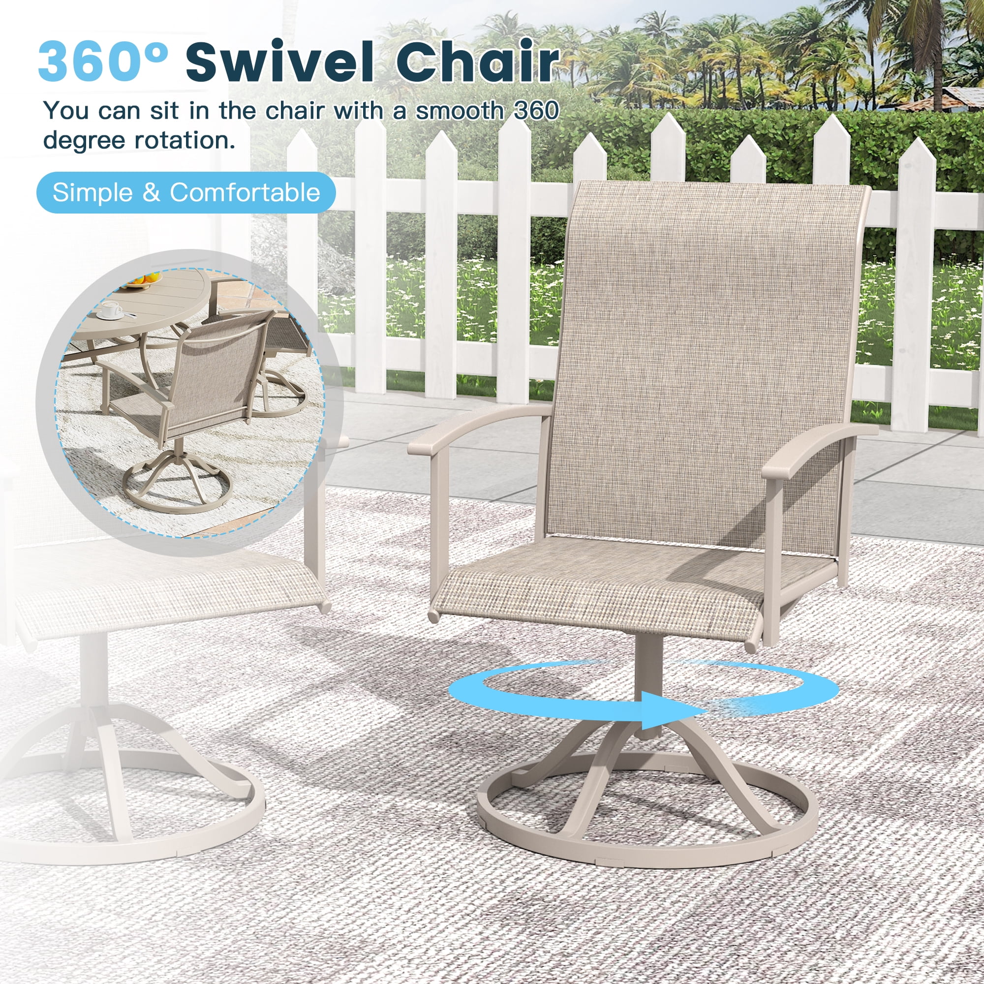 DIFY 9PCS Patio Dining Furniture Set, 71" Rectangular Metal Table, 8 Swivel Textilene Chairs