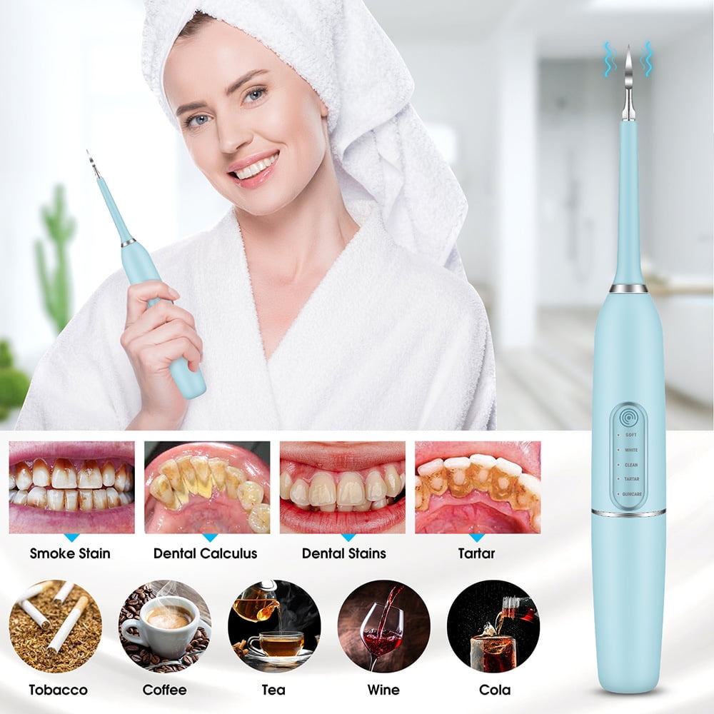 5-in-1 Electric Teeth Cleaner Kit with Sonic Vibration, Portable Oral Care Tool with 2 Plaque Remover Heads, Brush Head, and Dental Mirror for a Deeper Clean