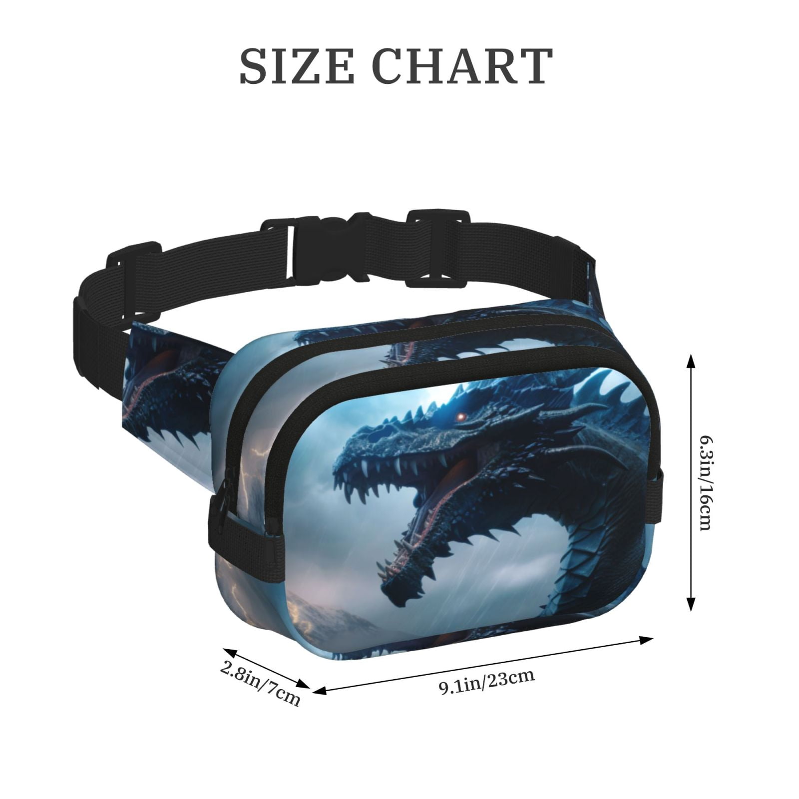 Picia Blue Thunder Storm Dragon Print Square Double-Layer Waist Bag Mini Adjustable Waist Belt Bag Exercise Running Travel Hiking