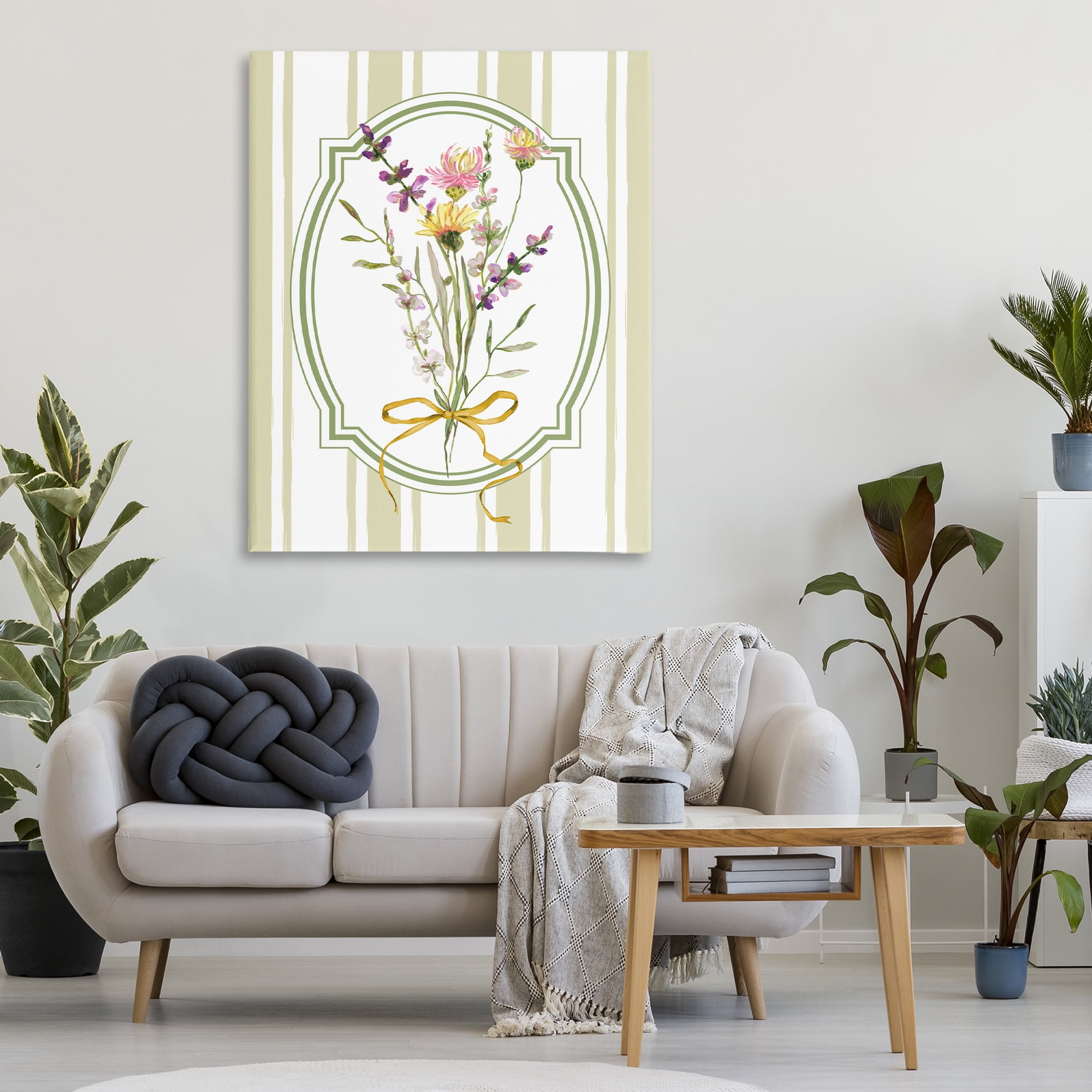 Wildflowers Bouquet Classic Stripes Canvas Wall Art, design by Adonna Ebrahimi