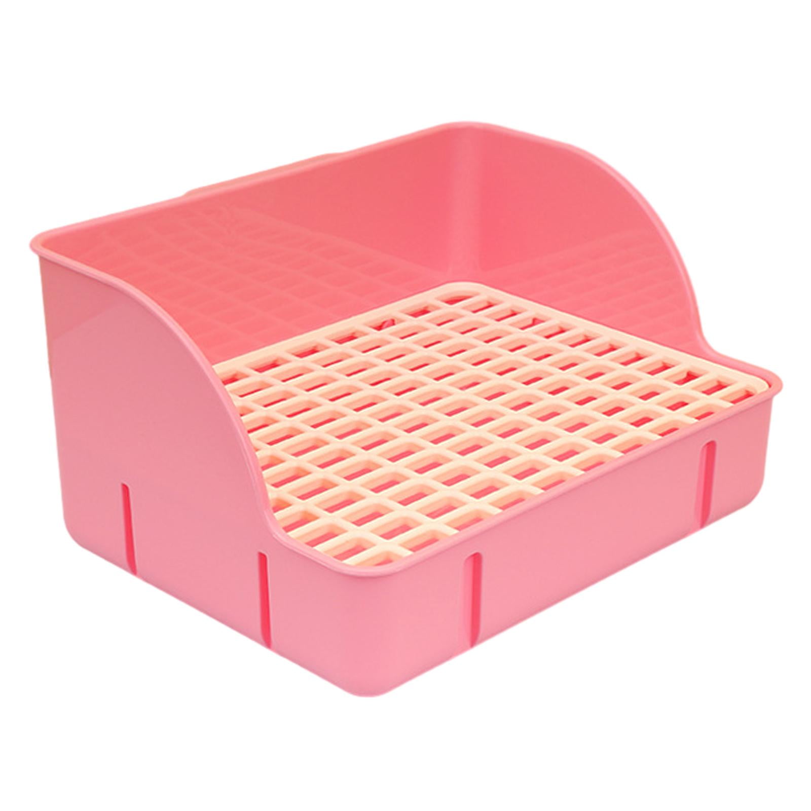 Menolana Rabbit Corner Litter Pan 29x22x15.5cm Potty Trainer Corner Toilet Box for Guinea Pigs Chinchillas Cage Accessories pink pp mesh