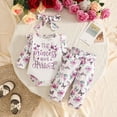 thumbnail image 2 of Yhhting Baby Girls Outfit Sets Ruffles Long Sleeve Letter Bodysuit Romper + Floral Prints Pants Headband Set Girls Outfits ,9-12 Months, 2 of 8