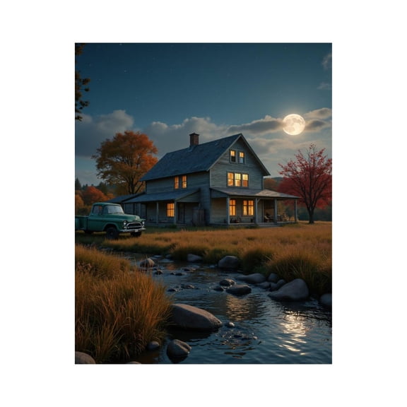 Paint by Numbers Kit for Adults, Rustic Farmhouse Night Stream Moon Paint by Numbers, Easy Paint by Numbers Kit for Adults Beginner, DIY Adult Paint by Number Kits on Canvas, 12x16in Home Decor