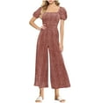 thumbnail image 1 of Combinaison pour Femmes, Col Carré Manches Courtes Imprimé Jambes Larges Tenue Décontractée d'Été, Noir TG, 1 of 7