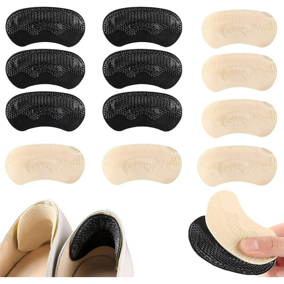 6 Pairs Heel Cushions for Back of Heel, Shoe Inserts for Shoes Too Big, Shoe Fillers for Loose Shoes Unisex (Beige*3 Pairs, Black*3 Pairs)