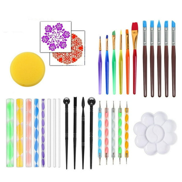 Pattern Dotting Tools Set Stone Painting Kit Pen Brushes Stencil Drawing Art