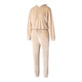 thumbnail image 2 of Women 2 Pieces Suit Set, Women? s Solid Color Long Sleeve Hooded Pullover+ Long Pants for Spring Fall, Red/Camel, 2 of 9