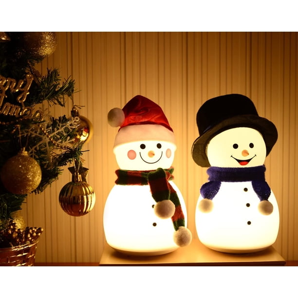 Luz de noche navideña para niños y bebés, luz LED de noche con forma de muñeco de nieve, recargable por USB y pantalla táctil, lámpara portátil de silicona con 7 cambios de luz, ideal para niñas y niñ