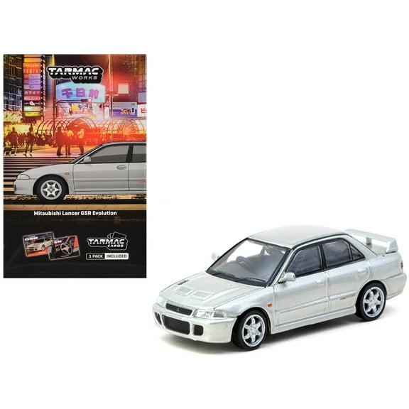 Mitsubishi Lancer GSR Evolution RHD Silver Metallic with Tarmac Cards "Global64" Series 1/64 Diecast Model by Tarmac Works