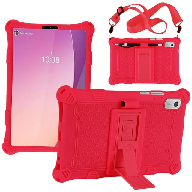 Soft Silicone Case For Lenovo Tab M9 TB-310FU TB-310XU Kickstand Kids Safe Tablet Cover Full Body Protection Shockproof Fundas Red Pen Rope M9 TB-310FU TB-310XU