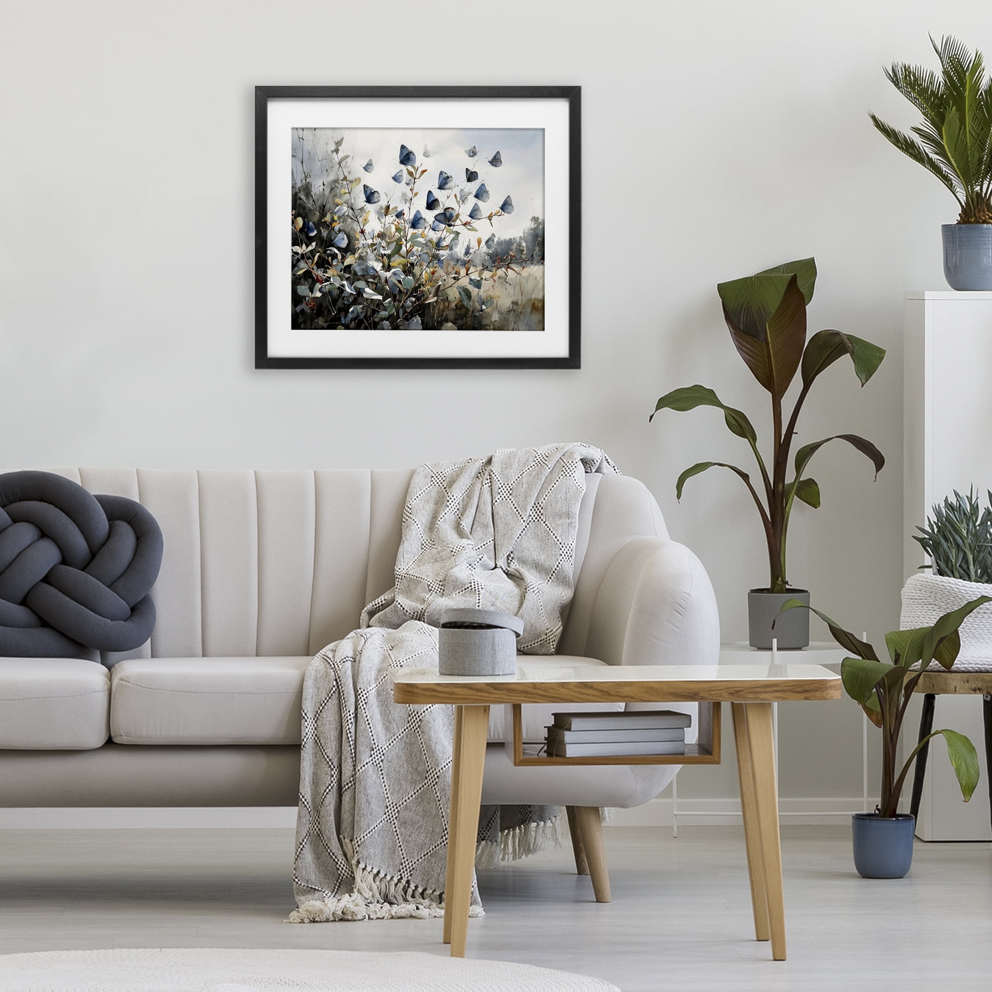 Stupell Industries Blue Butterflies Among Meadow Leaves Black Framed Print Under Glass, design by Franklyn Gregory