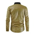 thumbnail image 6 of WREESH Men's Party Button Down Shirts Fashion Casual Solid Color Long Sleeve with Sequin Detailing Sparkling Tops Gold, 6 of 9