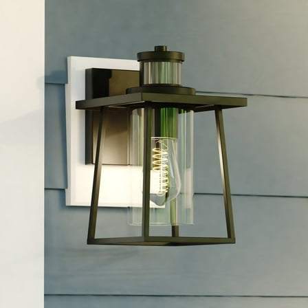 Geneva 7-in. W 1 Light Black Motion Sensor Dusk to Dawn Outdoor Wall Lantern Clear Glass