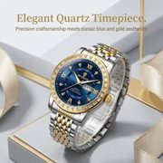 Men's Luxury Watch 42mm Quartz Blue DialDiamond Bezel Two-Tone Stainless SteelLuminous Date Day Business DressWristwatch for Men