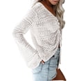 thumbnail image 3 of Long Sleeve Hollow-Up V-Neck Women Drawstring Knit Sweater Tops, 3 of 4