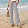 thumbnail image 2 of Wide Leg Pants for Women Ihhxva High Waisted Elastic Waist Cooling Solid Color Adjustable with Pockets Summer Lounge Work Casual Trousers S-3XL, 2 of 8