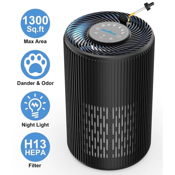 AIRFIRE HEPA Air Purifier for Home up to 1300 Sq.ft, Air Purifiers for Allergies and Asthma, Bedroom, Pet Dander&Odor, Dust, Pollen, Wildfire/Smoke, Model AP201, Black