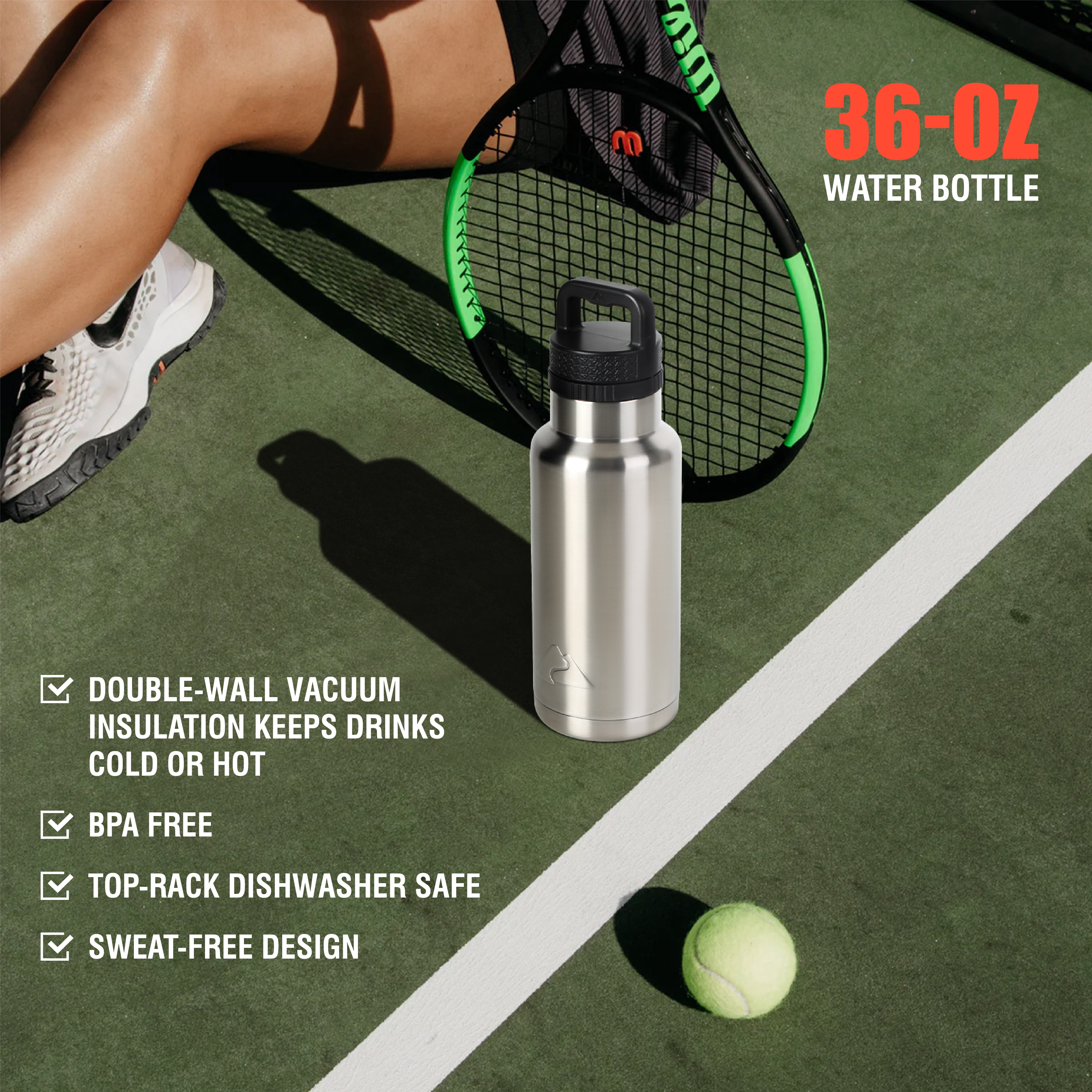 Ozark Trail 36 oz Stainless Steel Insulated Chug Water Bottle, Silver
