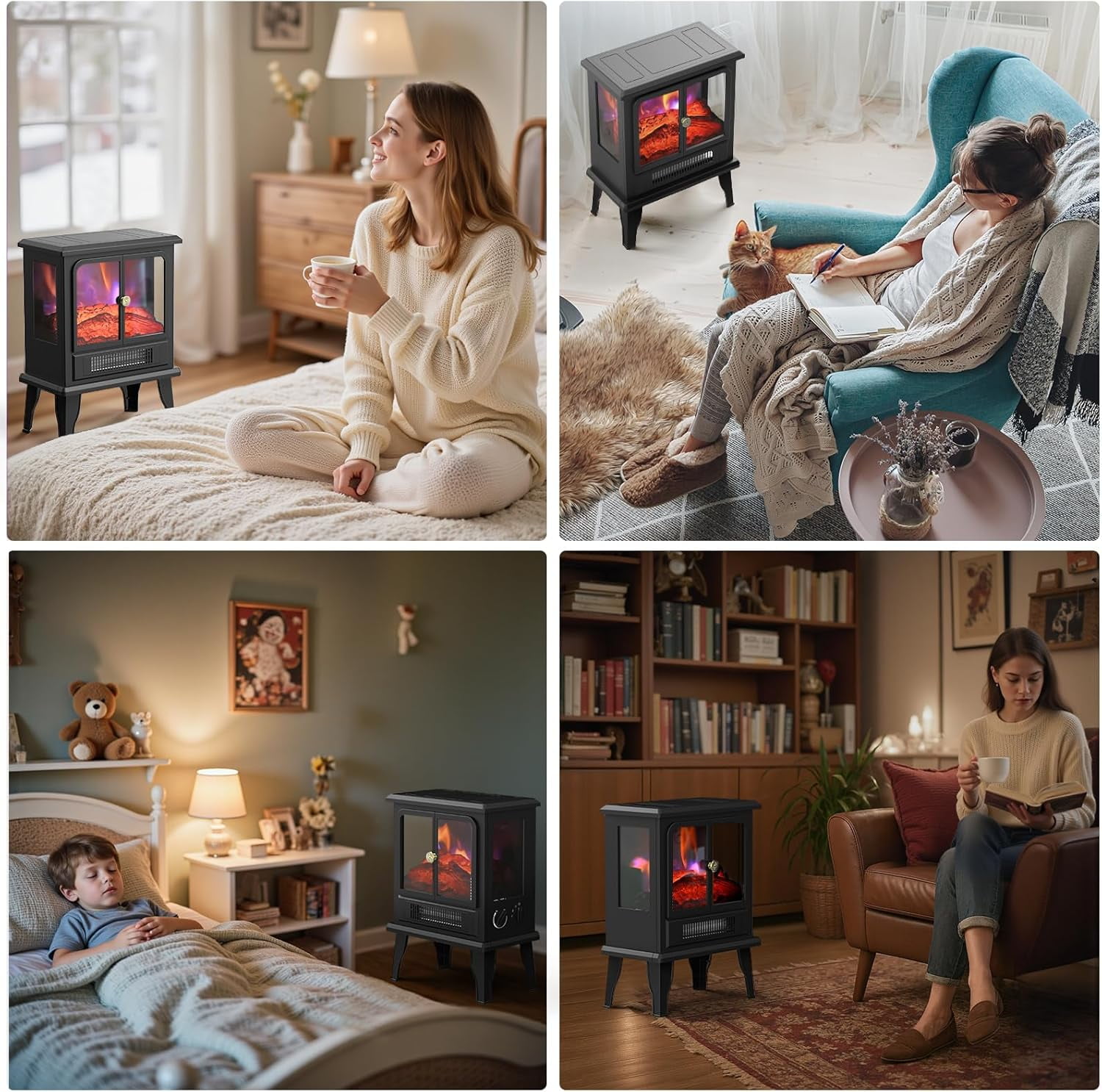 3D Electric Fireplace Stove With Infrared Quartz Heater with Life-Like Flame, Power 1500W, BTU 5120 Maximum Coverage 500 sq ft, Making Home Warm as Spring, 2-Setting Heat, UL Safety