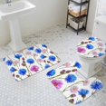 thumbnail image 3 of Spring Vintage Flowers Bathroom Rugs Set Blue Pink Daisy Watercolor Non Slip Absorbent Soft Bath Mats 3 Piece Set with Bathroom Rug, U-Shaped Floor Mat, Toilet Seat Cover Large Size, 3 of 9