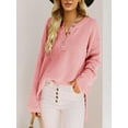 thumbnail image 3 of Fall Winter Women Long Sleeve V-neck Cable Knit Sweater Button Pullover, 3 of 5