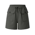 thumbnail image 6 of Women's Casual Linen Shorts Fashion Solid Color Drawstring Elastic Waist Summer Shorts Trendy Ladies Hiking Shorts with Pockets Vacation Outfits, 6 of 6