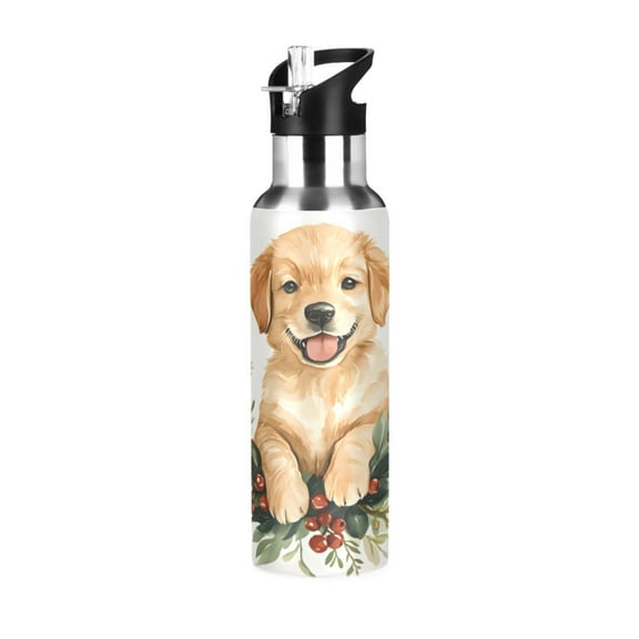 ALAZA A Cute Dog Water Bottle Insulated Flask Stainless Steel Straw Lid 20 oz
