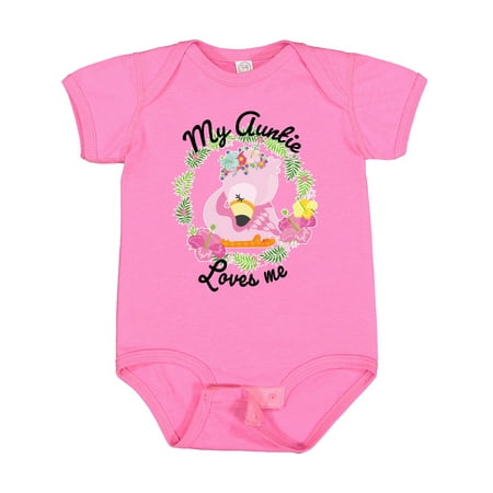 

Inktastic Baby Flamingo My Auntie Loves Me with Flower Wreath Gift Baby Boy or Baby Girl Bodysuit
