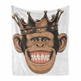 thumbnail image 1 of Funny Soft Flannel Fleece Throw Blanket, Whimsical King Chimpanzee Portrait with Crown on His Head Monkey, Cozy Plush for Indoor and Outdoor Use, 70" x 90", Taupe Pale Caramel and White, by Ambesonne, 1 of 5