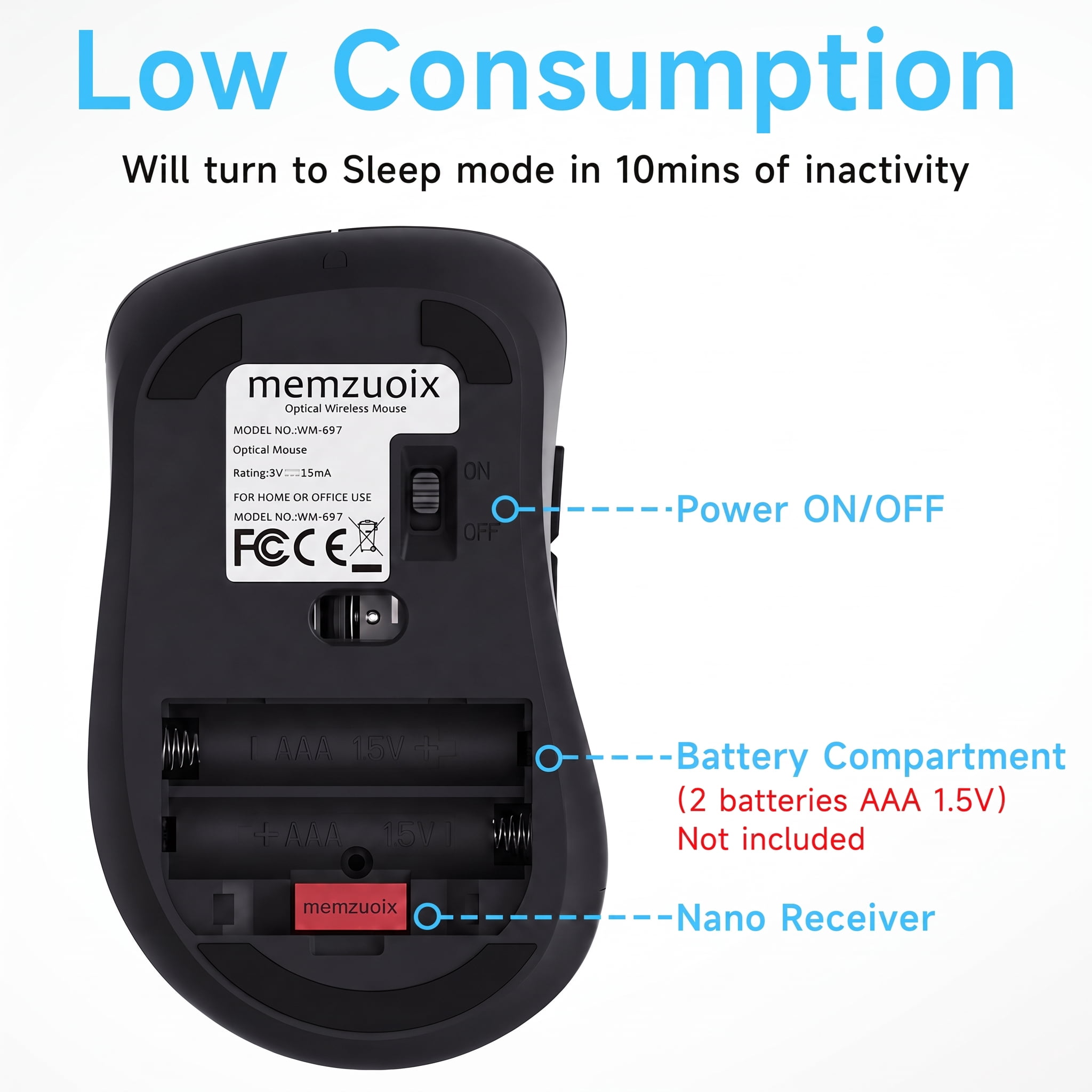 memzuoix Wireless Mouse for Laptop, 5 Buttons 1400 DPI Wireless Mouse with USB Receiver, Cordless Computer Mice for Chromebook, Desktop, PC, Macbook(Black)