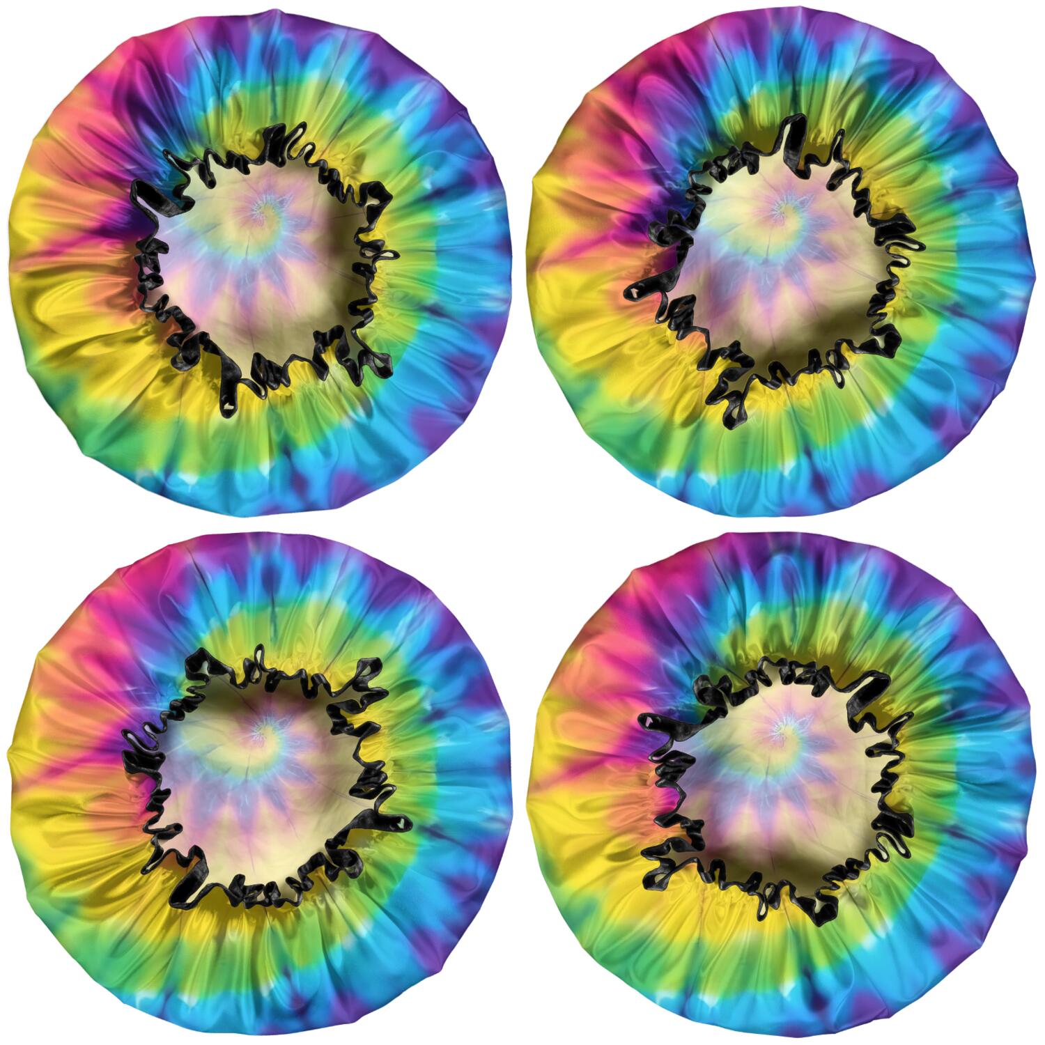 Shower Caps,Rainbow Tie Dye Mandala Pattern Waterproof Shower Cap for Women 4 Pieces,Double Reusable Hair Cover for Shower PEVA Elastic Stretch Hem