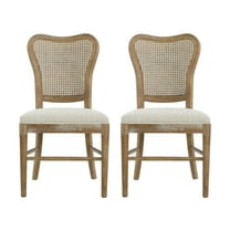 GDF Studio Vintage-Inspired Dining Chair with Cane Backrest, Upholstered Seat, and Durable Rubberwood Frame, Set of 2