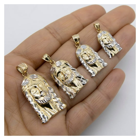 Diamond-Cut Face of Jesus Pendant Unisex Adult Solid 10K Yellow White Gold, All Sizes - Goldum NYC