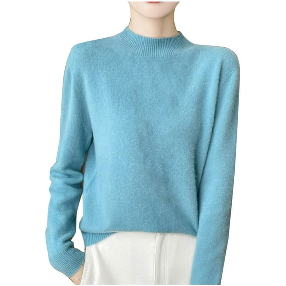 Womens' Fashion Sweaters Casual Loose Solid Color Base Knitted Blue Crew Neck Fall/Winter Oversized Sweater S-2XL