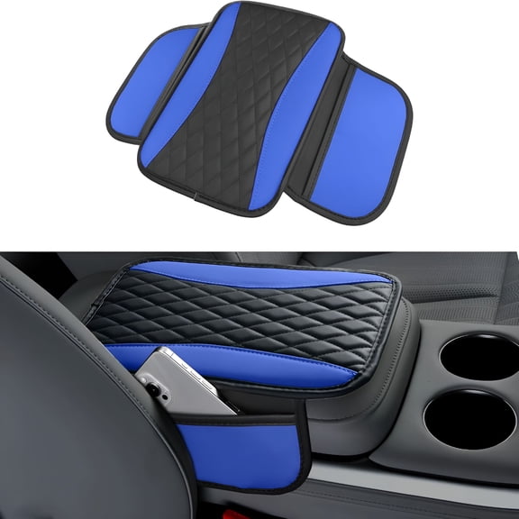 XIBUFE Patchwork Leather Car Center Console Cover,Microfiber Leather Vehicle Armrest Protector Cushion with 2 Storage Bags,Universal Cars Armrest Cushion for Suv,Sedan,Truck