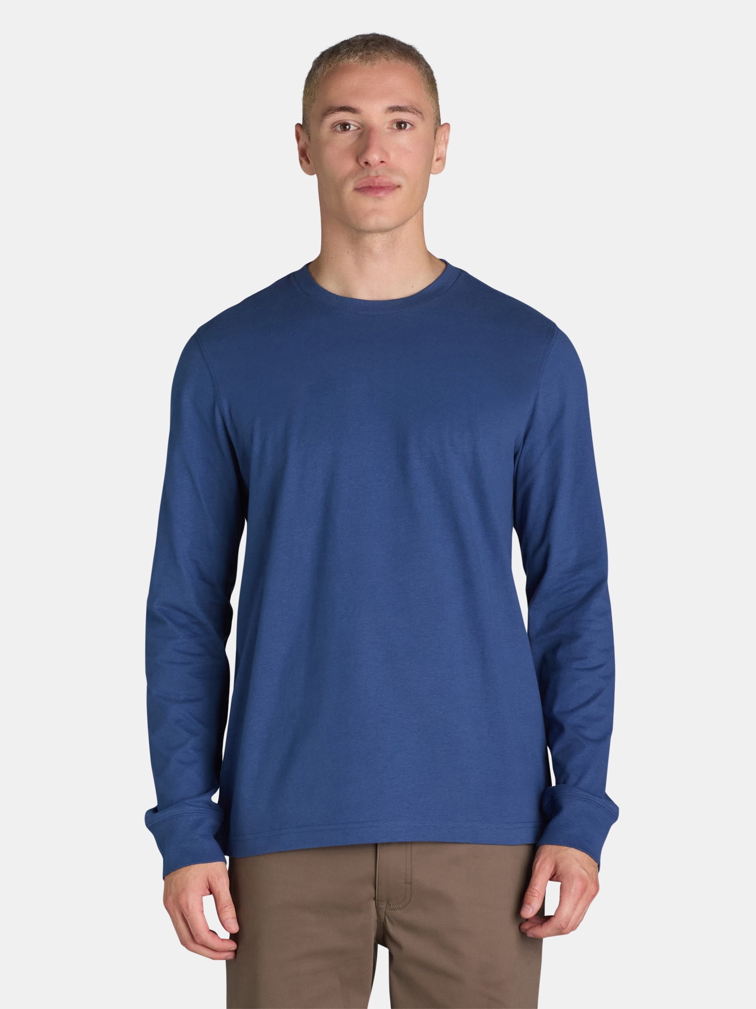 George Men's & Big Men's Relaxed Fit Cotton Crewneck T-Shirt with Long Sleeves, Size XS-3XL