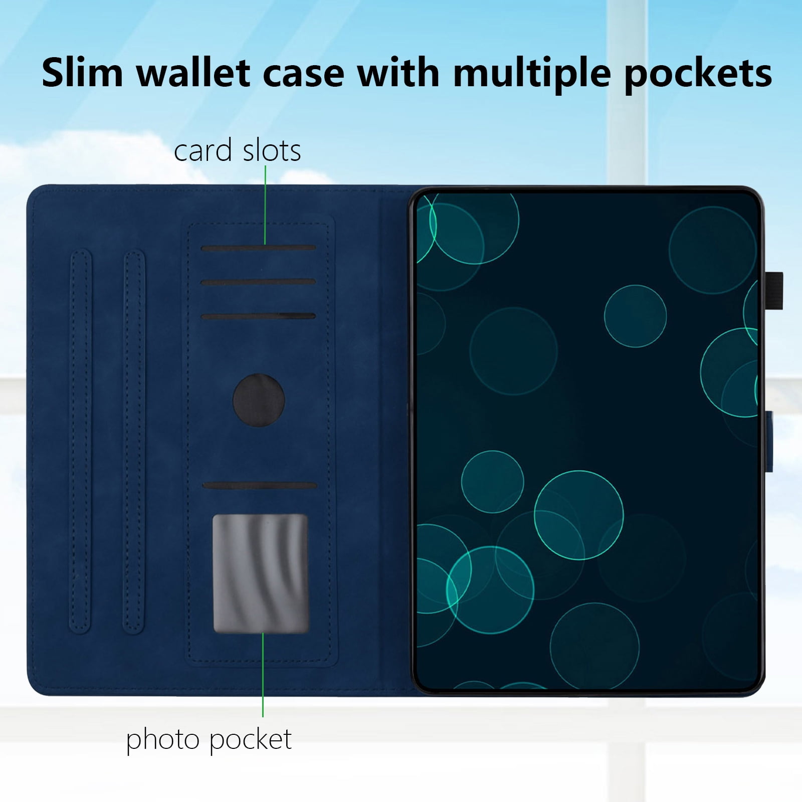 Allytechgroup for iPad (A16) 11th Generation 11 inch Case 2025 with Stand/Pencil Holder/Card Pockets/Magnetic Closure Smart Embossed Palm Tree PU Leather Folio Wallet Cover, [Auto Wake/Sleep], Blue