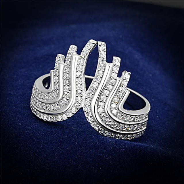 Alamode TS151-7 Women Rhodium 925 Sterling Silver Ring with AAA Grade CZ in Clear - Size 7