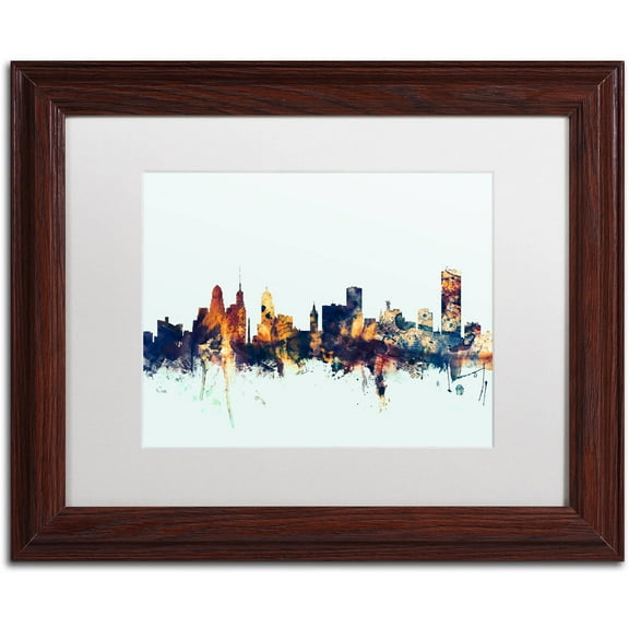 Trademark Fine Art "Buffalo New York Skyline Blue" Canvas Art by Michael Tompsett, White Matte, Wood Frame