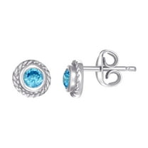 925 Sterling Silver Womens Sky Blue Cubic Zirconia Round Stud Earrings Stud Earring for Women