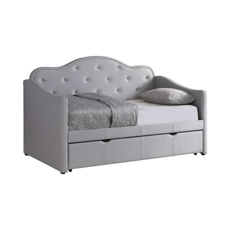 Upholstered Twin Daybed with Trundle Pearlescent Grey 