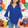 thumbnail image 2 of Gelikeya Girls Ruffle 3/4 Sleeve Tops Dressy Casual Blouses V Neck Shirts Fashion Mesh Tunic Tops Work Party Shirt Outfit X01 Blue 13-14 Years, 2 of 4