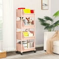 thumbnail image 4 of Qiweii Multi-Tier Rolling Storage Rack with Locking Wheels, Mobile Floor Bookcase Organizer for Small Spaces, Slim Under Desk Cart with 4 Shelves for Dormitory Office Home Use, 4 of 6